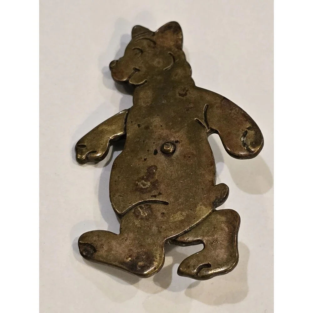 Vintage Teddy Bear Brooch Brass Tone Smiling Bear Animal Pin #1365